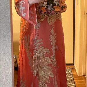 Elegant Coral Floral Embroidered Dress